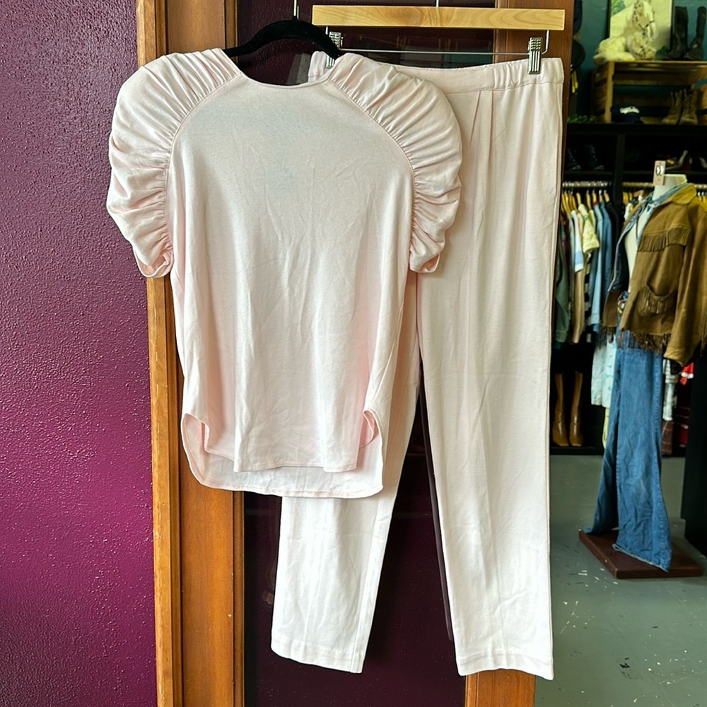 Vintage Marie St Monet cotton blend puff ruched sleeve top and pant set